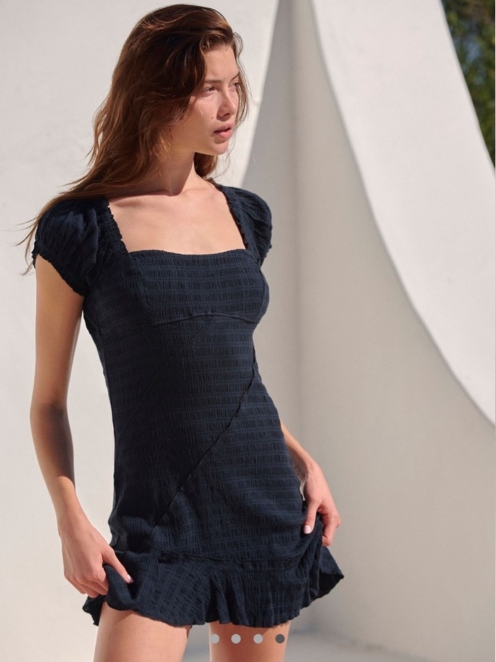 Black Free People Square-Neck Black Mini Dress with Ruffle Hem. Size: XS